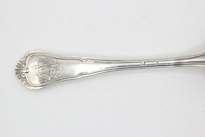 Heavy sugar spoon in silver of model nets,...
