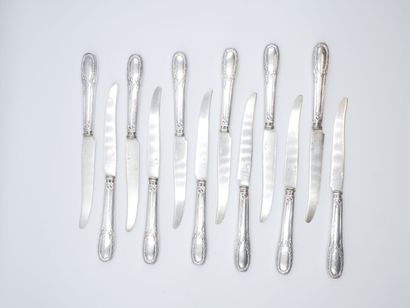 Triple set of knives (36) with silver handles...