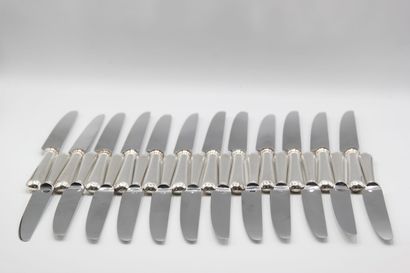 Double set of knives with silver handles...