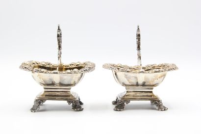 Pair of double silver saltcellars decorated...
