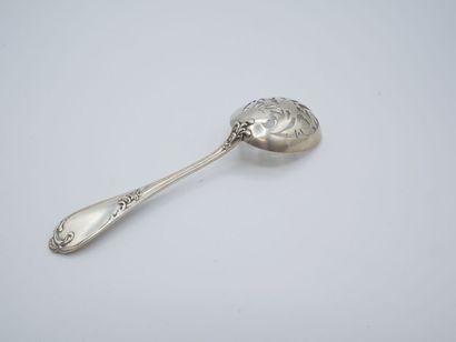 Silver olive spoon in the Louis XV style....