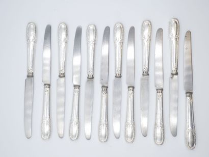 Triple set of knives (36) with silver handles...