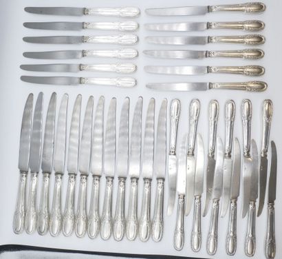 Triple set of knives (36) with silver handles...