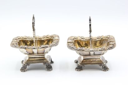Pair of double silver saltcellars decorated...