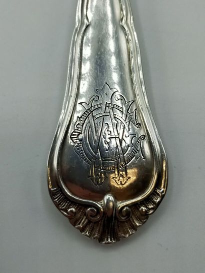 Heavy sugar spoon in silver of model nets,...