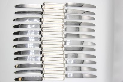 Double set of knives with silver handles...