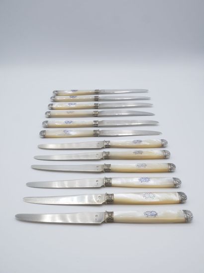 Service of 12 fruit knives with mother-of-pearl...
