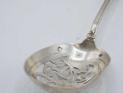 Silver olive spoon in the Louis XV style....