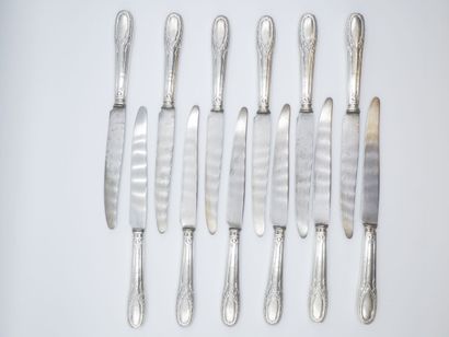 Triple set of knives (36) with silver handles...
