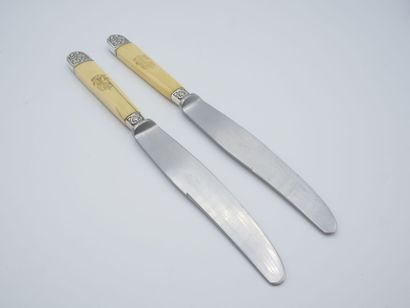 Double set of knives with figured handles....
