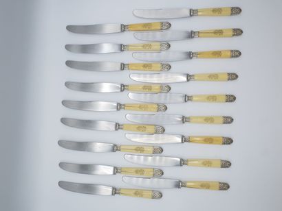 Double set of knives with figured handles....