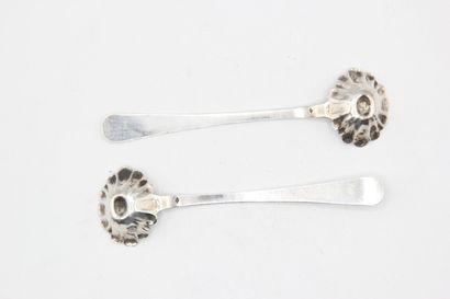Pair of silver salt shovels with shell spoons...