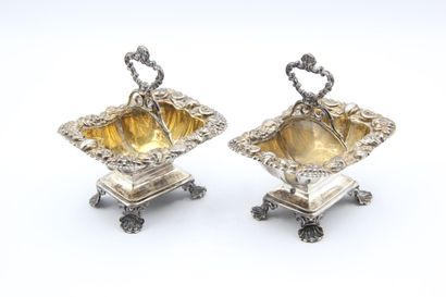 Pair of double silver saltcellars decorated...