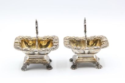Pair of double silver saltcellars decorated...