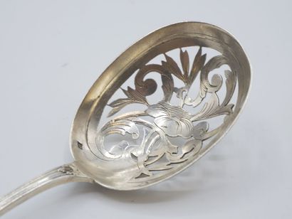 Silver olive spoon in the Louis XV style....