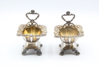 Pair of double silver saltcellars decorated...