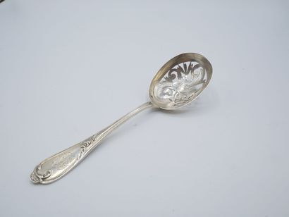 Silver olive spoon in the Louis XV style....