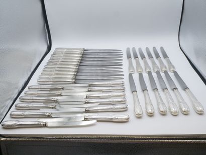 Triple set of knives (36) with silver handles...