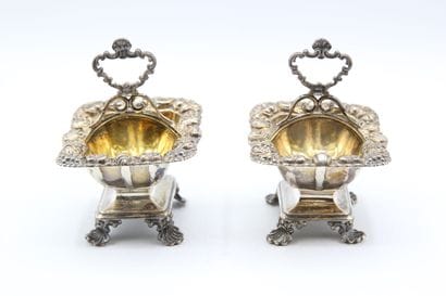 Pair of double silver saltcellars decorated...