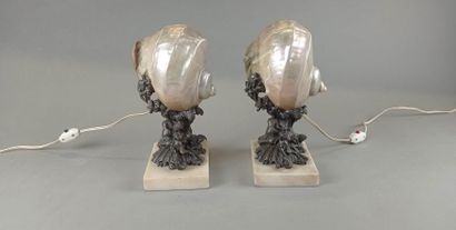 Paire de lampes veilleuses en bronze patiné...