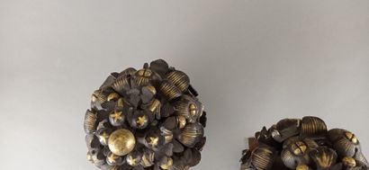 Pair of decorative elements in patinated...