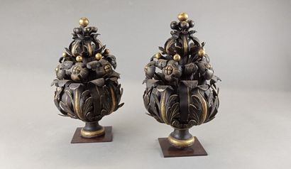 Pair of decorative elements in patinated...