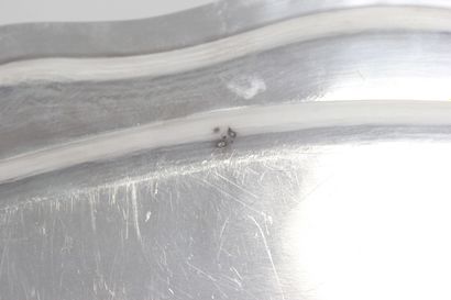 Silver serving dish with net decoration....