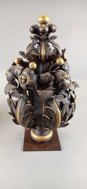 Pair of decorative elements in patinated...
