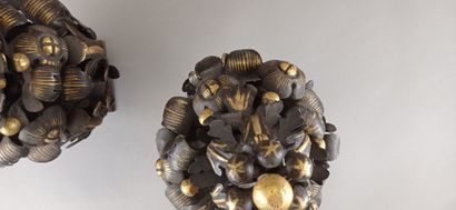 Pair of decorative elements in patinated...