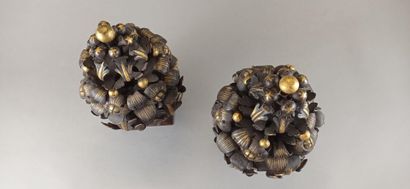 Pair of decorative elements in patinated...