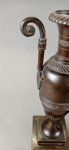 Paire de vases fuseaux en bronze à patine...