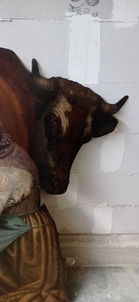 Curious sign of milkmaid in cut and painted...