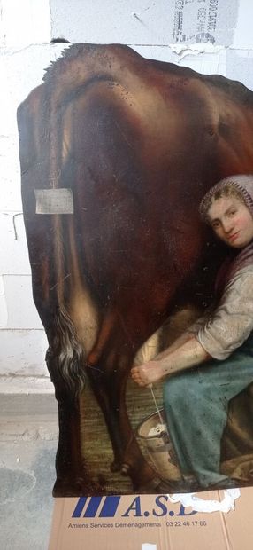 Curious sign of milkmaid in cut and painted...