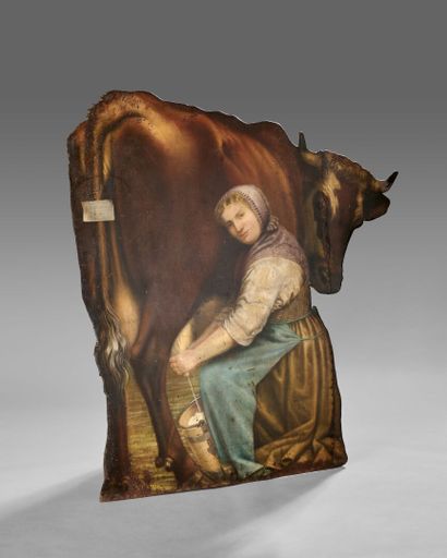 Curious sign of milkmaid in cut and painted...