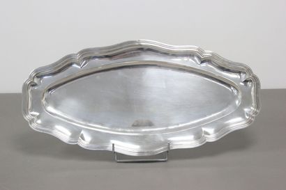 Silver serving dish with net decoration....