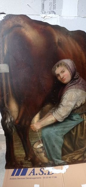 Curious sign of milkmaid in cut and painted...
