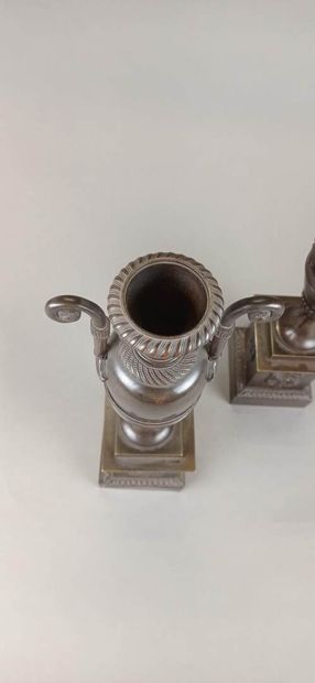Paire de vases fuseaux en bronze à patine...