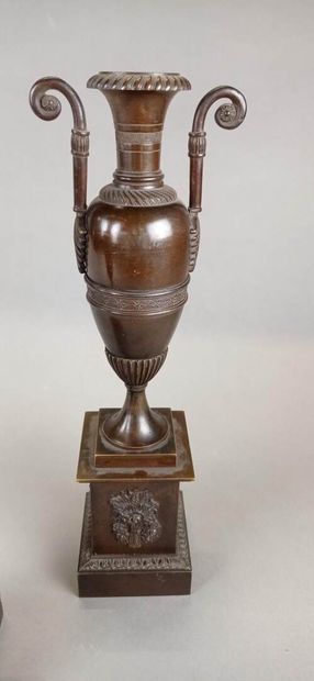 Paire de vases fuseaux en bronze à patine...