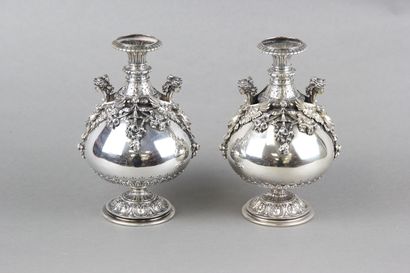 Pair of silver vases of Renaissance style....