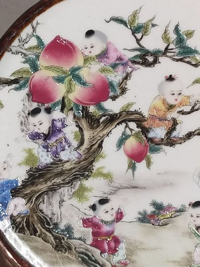 CHINA 

Two polychrome porcelain brush holders...