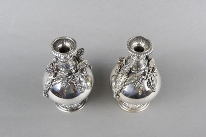 Pair of silver vases of Renaissance style....
