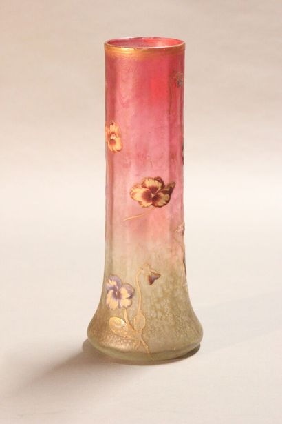 Vase with long neck out of white and pink...