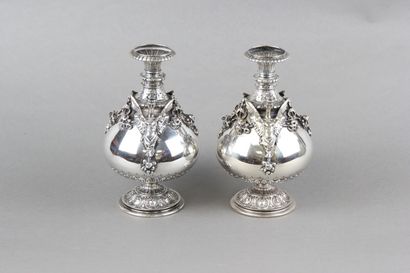 Pair of silver vases of Renaissance style....