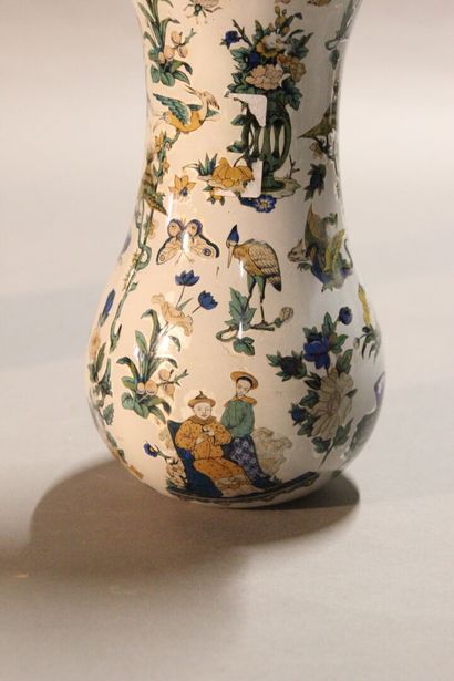 Pair of glass baluster vases with decalcomanied...
