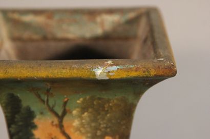 Pair of flared planters in polychrome sheet...