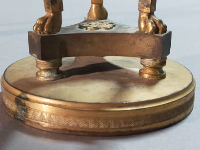 
Pair of gilt bronze cups supported by sphinxes...
