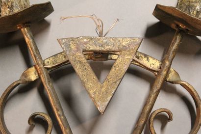 Pair of sconces with two lights in gilded...