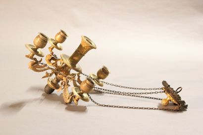 Small chandelier in gilded and chased bronze.

With...