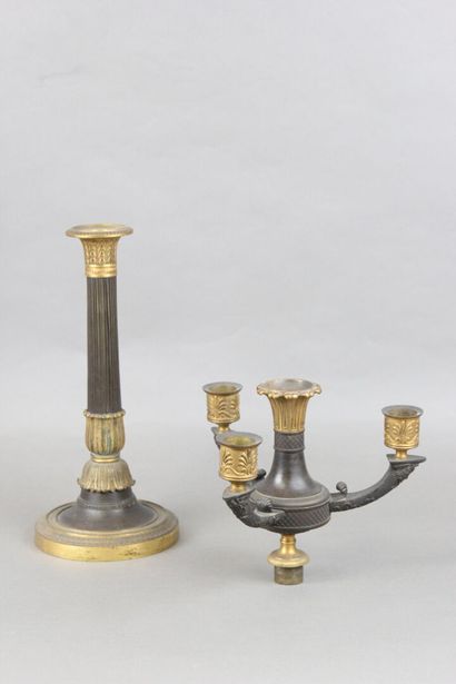 Pair of candelabras with four lights in chased,...