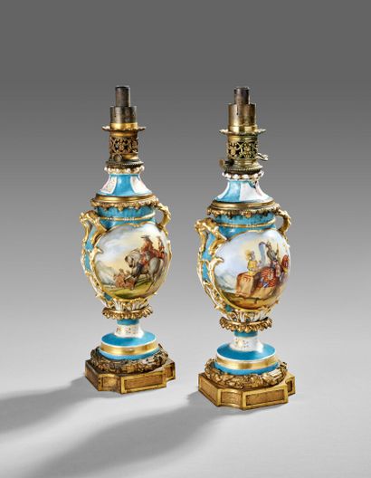 Important pair of baluster vases mounted...